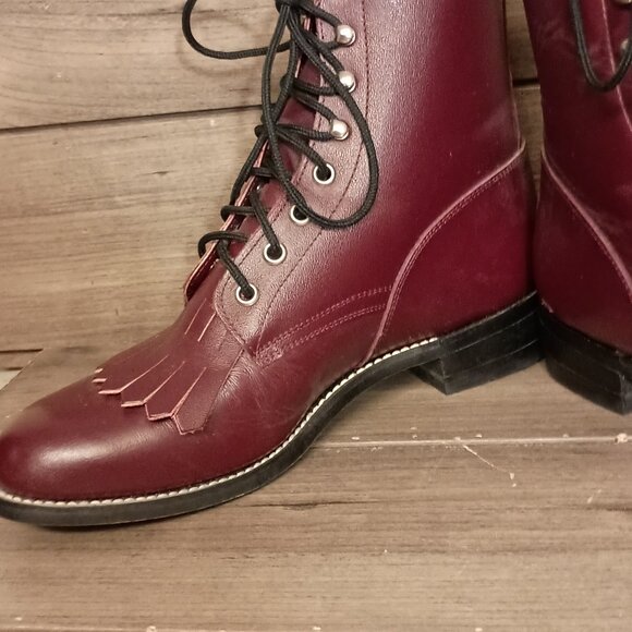 Justin Boots Women Size 5.5D Style 524Y Maroon Leather Lace Up - Picture 6 of 16